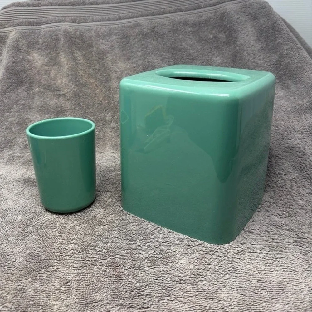 Vintage Hygiene Industries Seafoam Green Tissue Box Cover Tumbler MCM Set